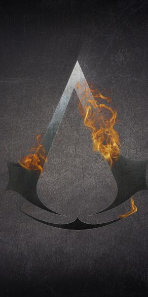Assassin's Creed Logo with Fiery Flames - Mobile Wallpaper