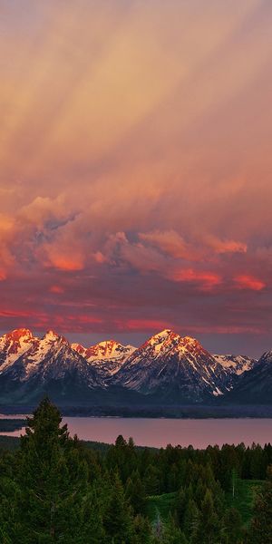 Phone wallpaper: The Teton Range, Wyoming, Grand Teton National Park, Mountains, Lake, Mountain, Ear