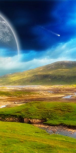 Breathtaking Sci-Fi Landscape Phone Wallpaper Featuring a Celestial Body