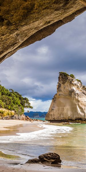 Breathtaking New Zealand Coastline: Archway Beach Scene in 4K