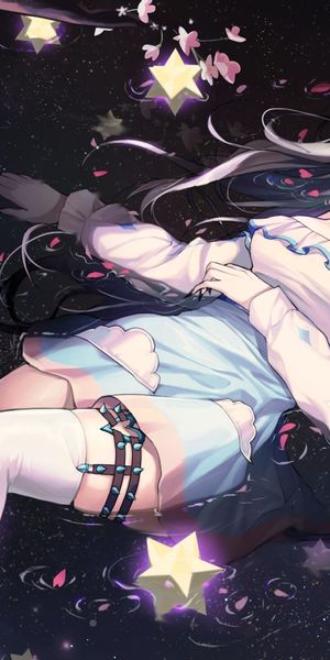 Phone wallpaper: Anime, Girl, Heterochromia, Thigh Highs, White Hair, Cat Girl, Lying Down, Animal E