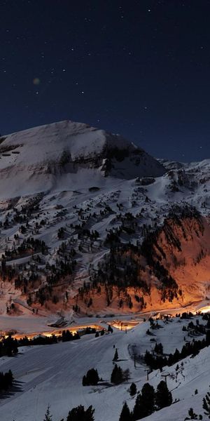 Phone wallpaper: Landscape, Winter, Sky, Mountains, Stars, Night, Snow, Mountain, Light, Austria, Ea
