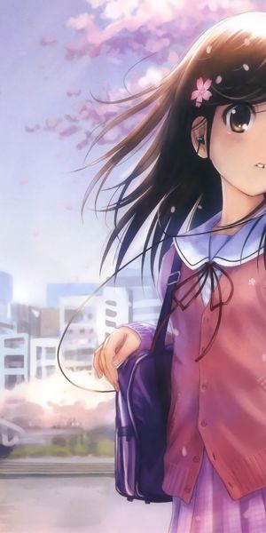 Charming 4K Anime Girl Wallpaper Surrounded by Cherry Blossoms