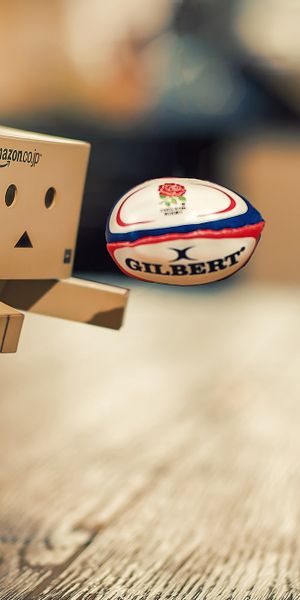 Charming Danbo Character Engaged in Rugby - Ideal 4K Phone Wallpaper