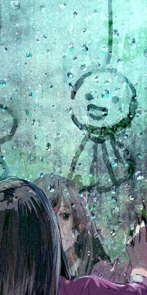 Anime Girl Reflection with Water Droplets on Glass