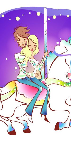 Phone wallpaper: Merry Go Round, Carousel, Entertainment, Picture, Pair, Art, Drawing, Couple, Love
