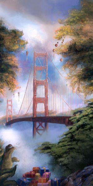 Phone wallpaper: Holiday, Bridge, Flashlights, Trees, Art free download