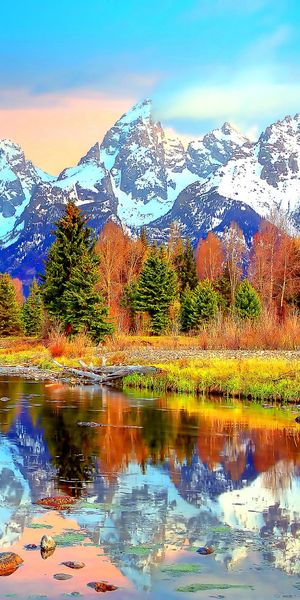 Phone wallpaper: The Teton Range, Wyoming, Grand Teton National Park, Mountains, Fall, Mountain, Ear