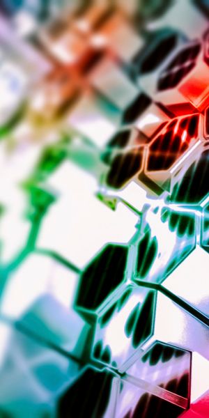 Phone wallpaper: Glare, Hexagonals, Shine, Multicolored, Motley, Light, Structure, Hexagons, Abstrac