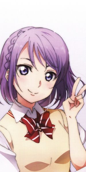 Phone wallpaper: Anime, Smile, Braid, Blush, School Uniform, Short Hair, Purple Eyes, Purple Hair, B