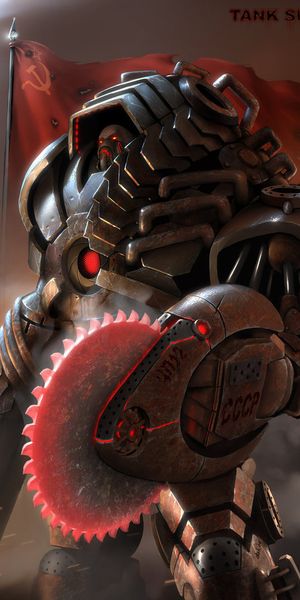 Futuristic Robot with Soviet Flag Wallpaper