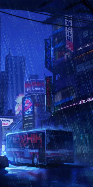 Cyberpunk Night City: A Rainy Skyscraper Scene