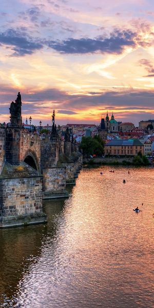 Breathtaking Prague sunset view from Charles Bridge - Ideal Phone Wallpaper
