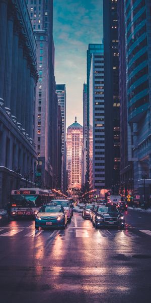 Chicago Megalopolis Wallpaper: A Vibrant Cityscape of Skyscrapers and Roads