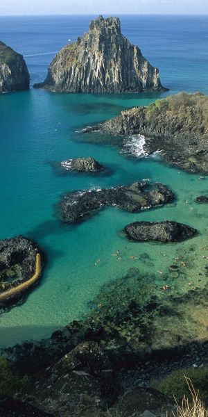 4k Brazilian Shoreline with Rocks and Clear Water
