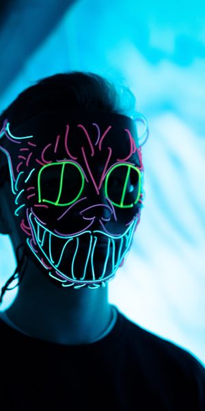 Phone wallpaper: Miscellaneous, Miscellanea, Motley, Person, Glow, Human, Multicolored, Neon, Mask f