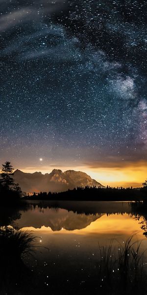 Breathtaking Night Sky Reflection over a Lake