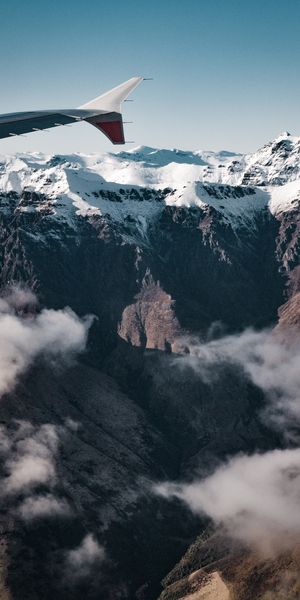 Phone wallpaper: Nature, Clouds, Rocks, Mountains, Airplane, Plane free download