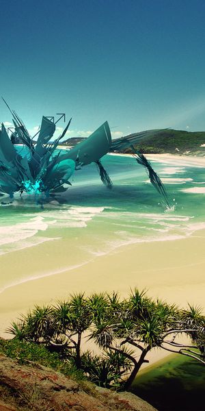 Artistic Vector Beach Scene with Unique Graphics