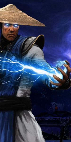 Dynamic Mortal Kombat phone wallpaper showcasing Raiden with electric powers