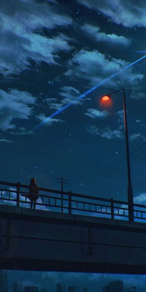 Lonely Bridge at Night with a Lantern and Starry Sky