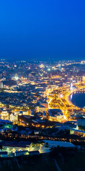 Phone wallpaper: Baku, Azerbaijan, Flame Towers, Panorama, Cities, Man Made, Night free download