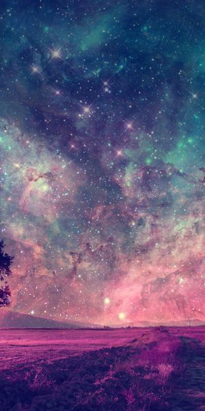 Purple Nebula Landscape with a Lonely Tree Under a Starry Night