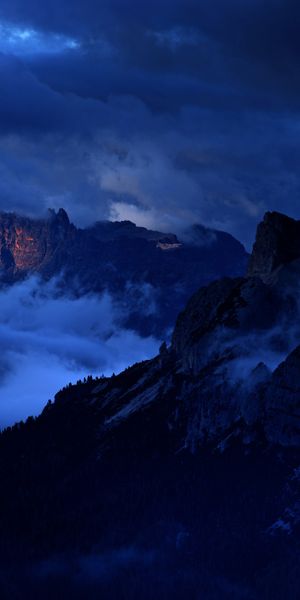 Phone wallpaper: Mountains, Night, Italy, Mountain, Fog, Earth, Dolomites free download