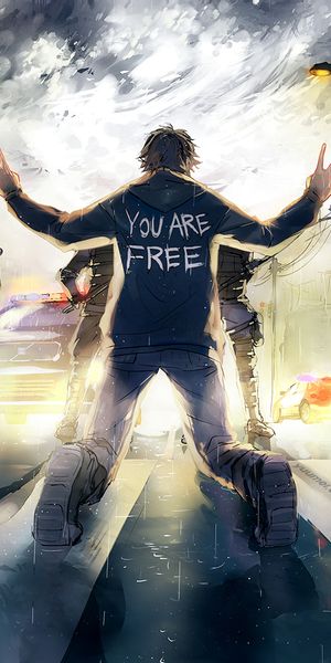 Defiant Man in Anime Style Against Authority