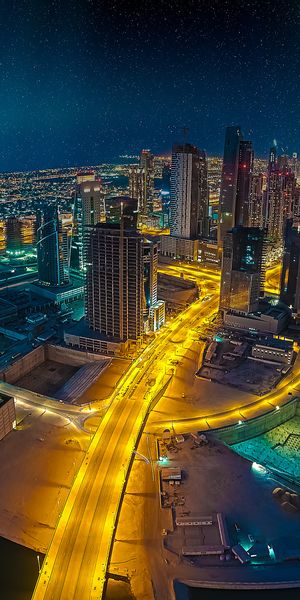 Phone wallpaper: Cities, Night, City, Light, Dubai, Cityscape, United Arab Emirates, Aerial, Man Mad