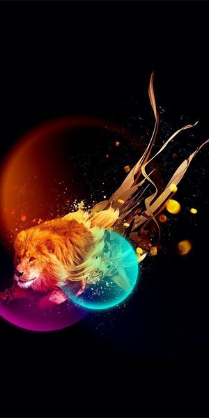 Awesome Abstract Multicolored Lion with Rays of Light