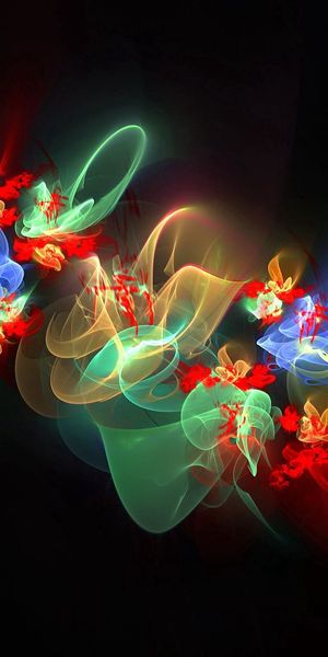 Multicolored Abstract Floral Wallpaper with Glare and Fractal Patterns
