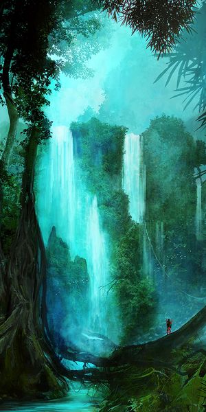 Waterfall Surrounded by Lush Green Trees