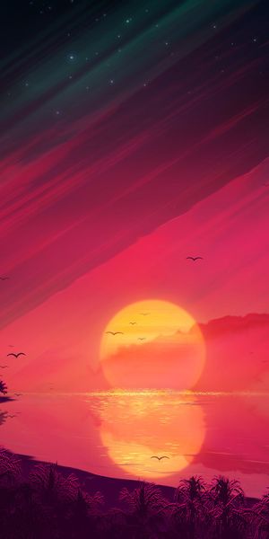 Phone wallpaper: Sunset, Sky, Beach, Artistic, Palm Tree free download