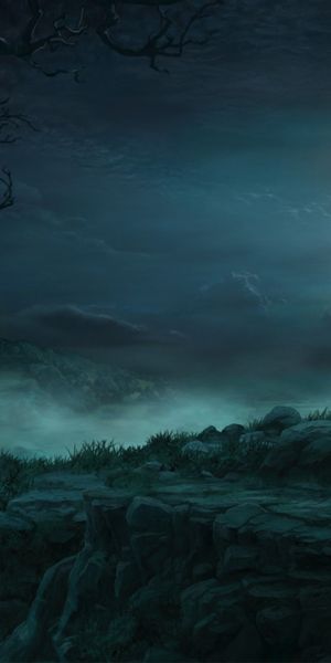 Dark Fantasy Landscape with a Full Moon