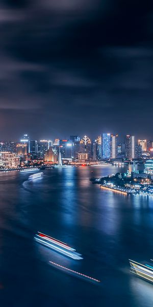Breathtaking Night View of Huangpu River in Shanghai, China - Phone Wallpaper