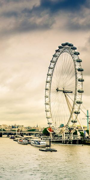 Phone wallpaper: Amusement Park, Ferris Wheel, Cities, Rivers, Architecture free download