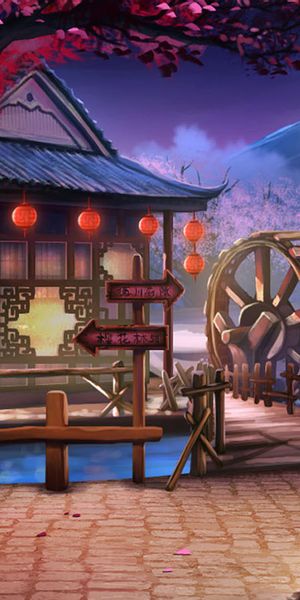 Enchanting Anime Landscape Featuring a Traditional Building and Cherry Blossoms