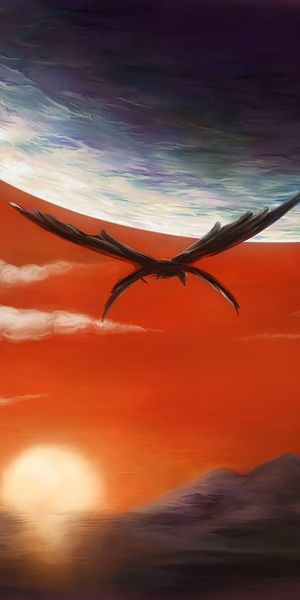Phone wallpaper: Planets, Sunset, That's Incredible, Art, Fiction, Dragon free download