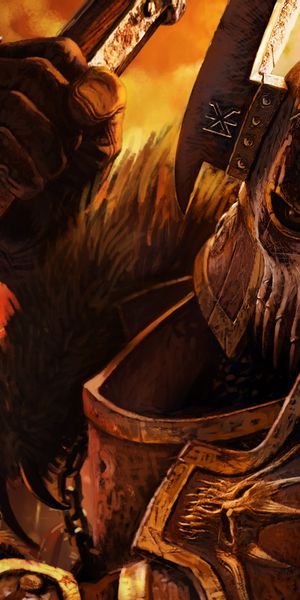 Epic Warhammer Fantasy Phone Wallpaper Featuring a Dark Knight in Battle