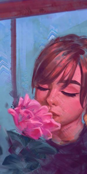 Tender Girl with Flowers - Perfect Mobile Wallpaper