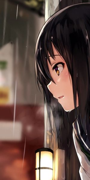 Anime Girl in School Uniform with Raindrops