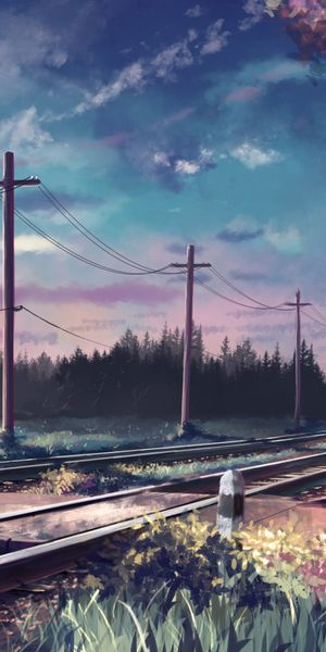 Phone wallpaper: Anime, Landscape, Railroad free download