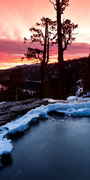 Phone wallpaper: Landscape, Sunset, Sky, Lake, Reflection, Forest, Fall, Sunrise, Earth, Stream, Clo