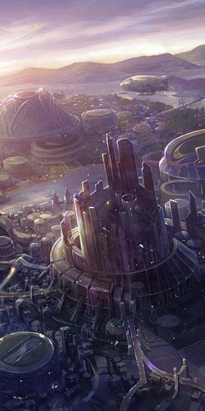 Futuristic Sci-Fi City Landscape Wallpaper