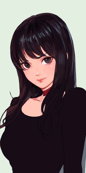 Charming anime girl with black hair - free mobile wallpaper for your device