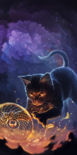 Mesmerizing 4K Wallpaper: Cat with Dreamcatcher and Mystical Elements
