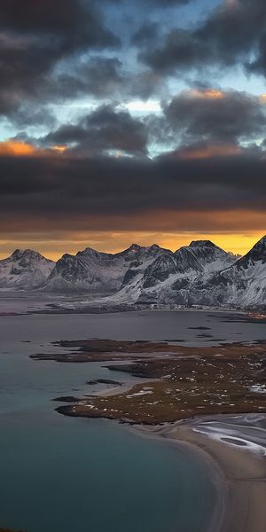 Phone wallpaper: Sunrise, Mountains, Winter, Lake, Mountain, Earth, Cloud, Sky, Landscape free downl