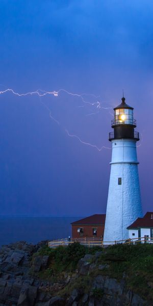 Breathtaking Lighthouse Scene with Lightning and Ocean View