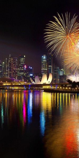 Breathtaking Night View of Marina Bay Sands with Fireworks Show